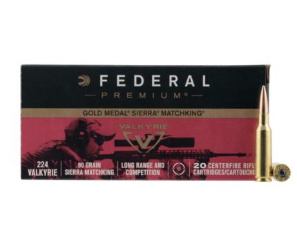 Federal Gold Medal Premium Rifle Ammo Brass .224 Valkyrie 20-Rounds 90 Grain Sierra MatchKing BTHP