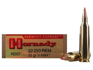 630254.jpg Hornady Varmint Express Ammunition 22-250 Remington 55 Grain V-MAX Box of 20 good sale - Image 1