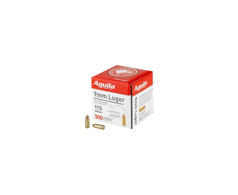 Aguila-1E097700-640420012001.jpg Aguila Centerfire Rounds Brass FMJ 115-Grain 9mm 300 Rounds - Image 1