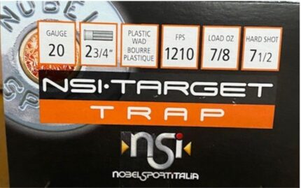 NobelSport ANS2075 Target Trap 20GA 2 3/4",7/8 oz.,1210FPS, #7.5, 250 RD Case, 837913002223